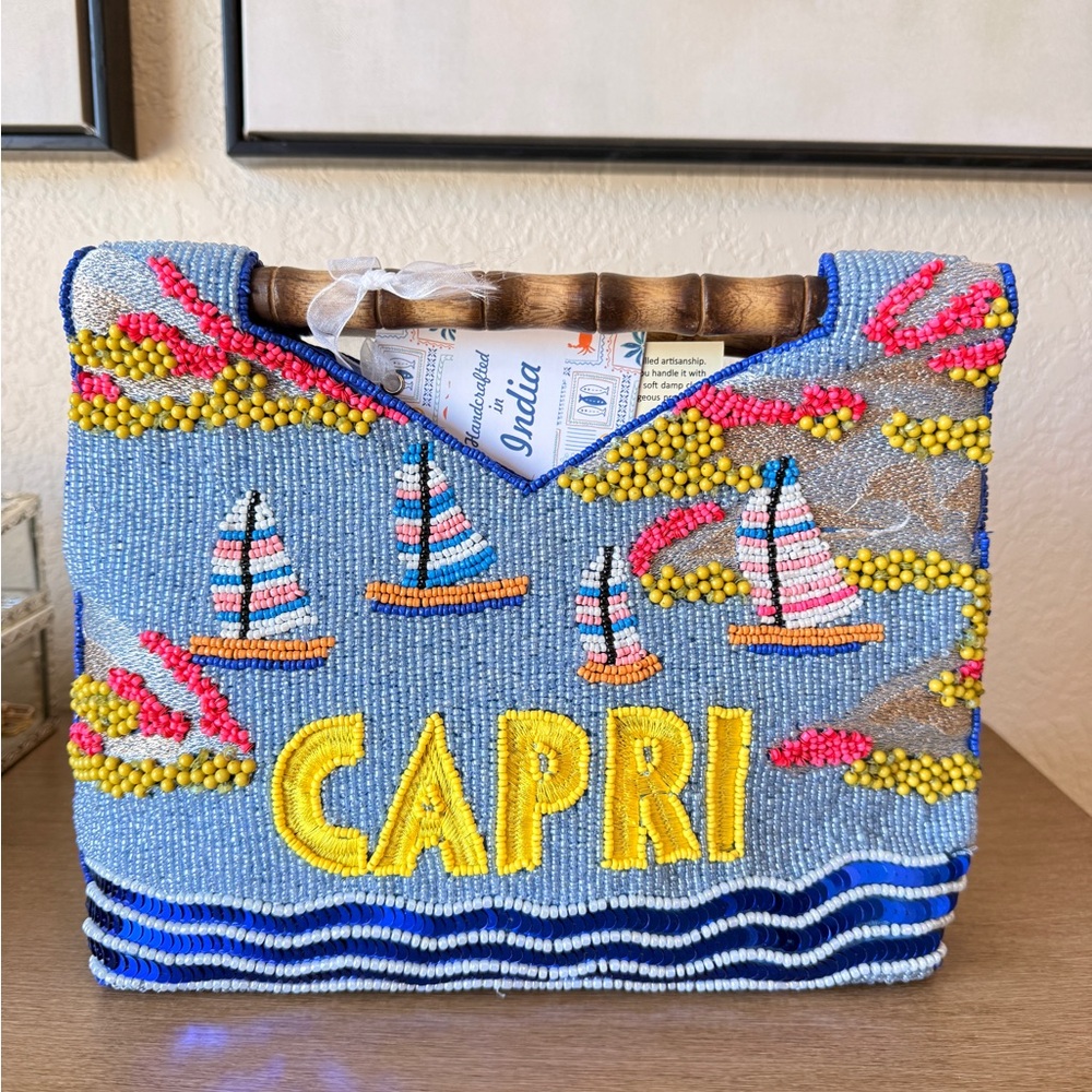 Beaded Capri Italy Tote Bag with Sailboat Design